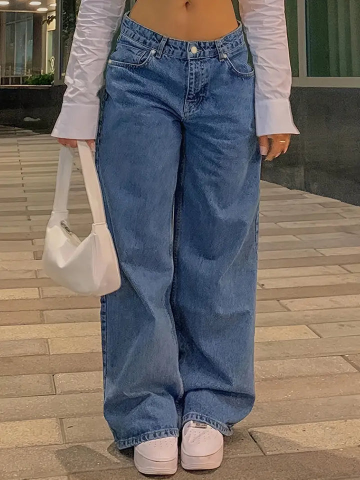 Drune | Dunkelblaue Lockere Baggy Boyfriend Jeans Mit Niedriger Taille
