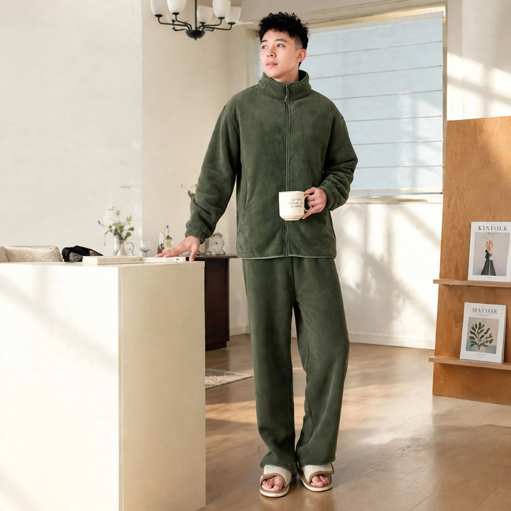 Extra warmer Herren-Hausanzug, Delfin-Fleece, Reißverschluss