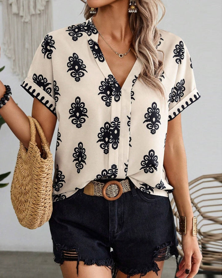 Drune | Kurzärmlige Elegante Bluse mit Druck