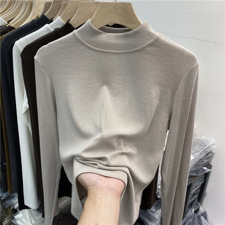 Damen-Langarmshirt mit Stehkragen und angerauter Innenseite