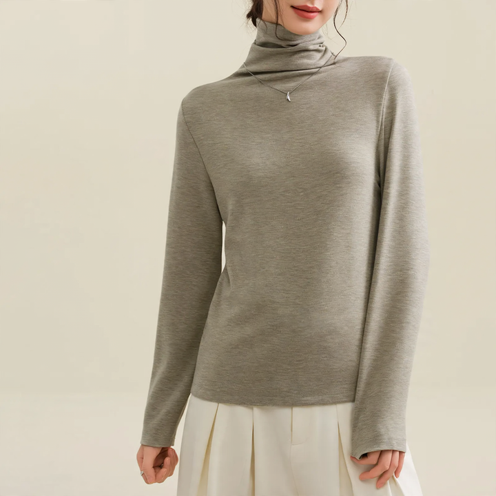 Damen-Woll-Seiden-Pullover, gefüttert, mit Stehkragen
