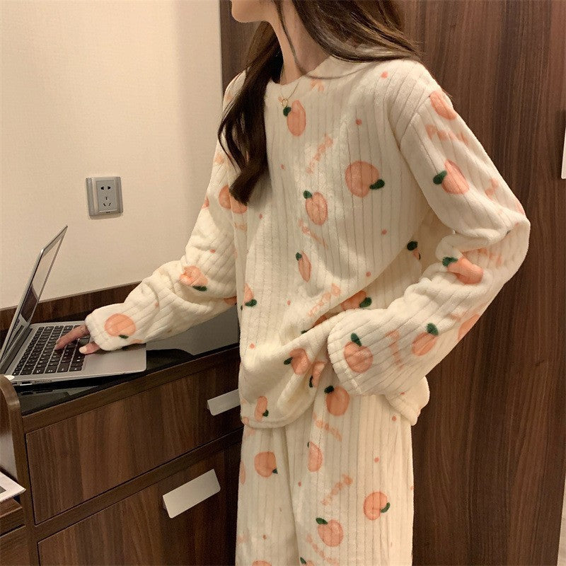 Damen-Hausanzug aus Flanell, lang und warm