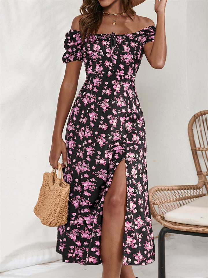 Drune | Freizeitkleid mit Schlitz und kurzen Ärmeln