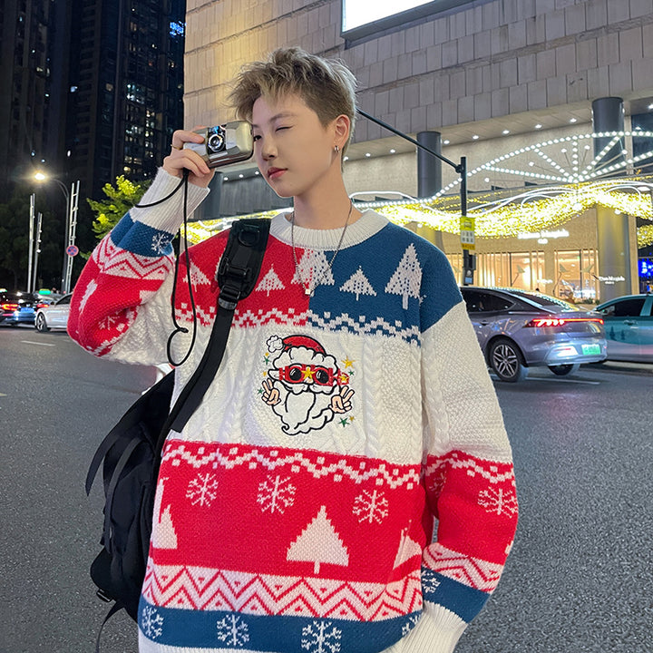 Lockerer Unisex-Strickpullover mit Weihnachtsmotiv