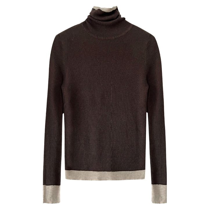 Damen-Strickpullover mit Stehkragen und Kontrastdetails