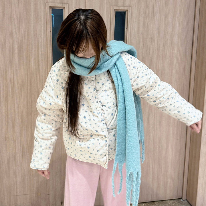 Kurze Damen-Steppjacke mit Blumenmuster, Oversize-Schnitt