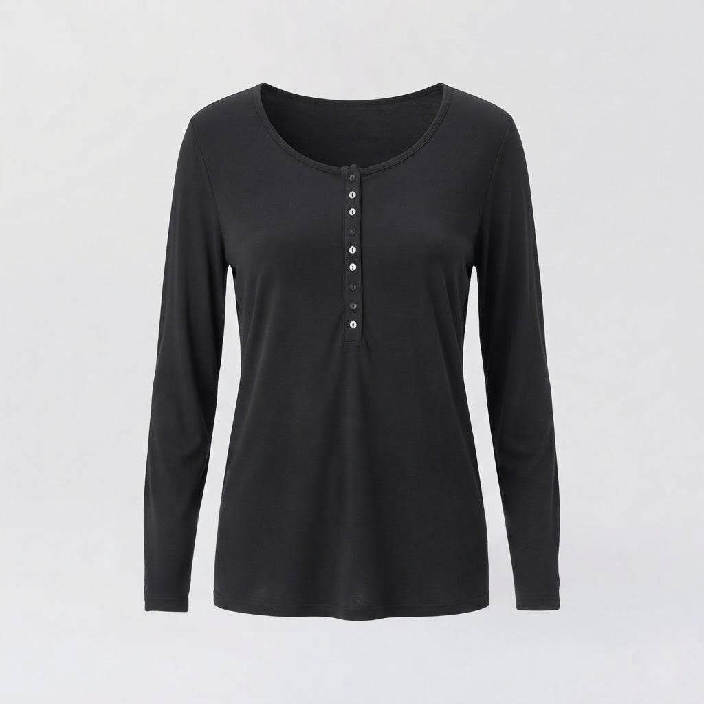 Damen Langärmliges Henley-Top aus weicher Viskosemischung mit Knopfleiste Drune