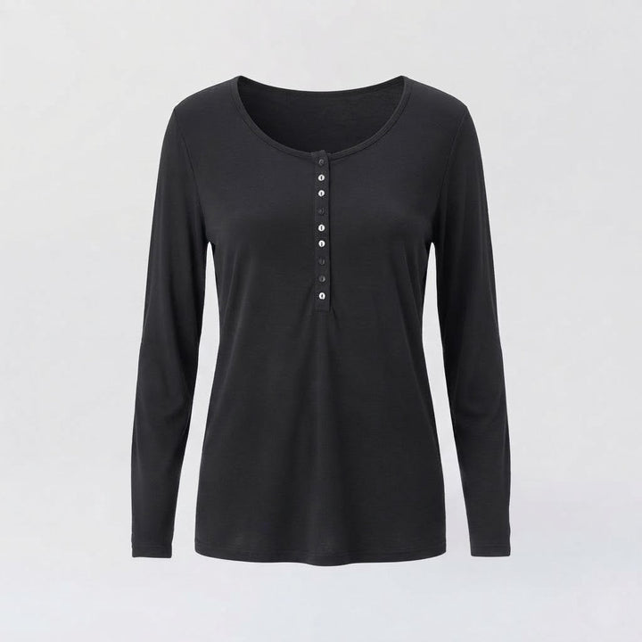 Damen Langärmliges Henley-Top aus weicher Viskosemischung mit Knopfleiste Drune