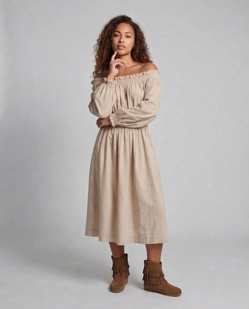 Damen Romantisches Off-Shoulder Maxikleid Drune