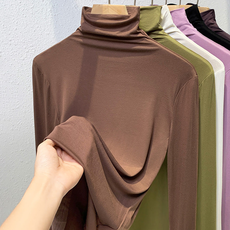 Damen-Langarm-Rollkragen-Shirt, gerippt und elastisch