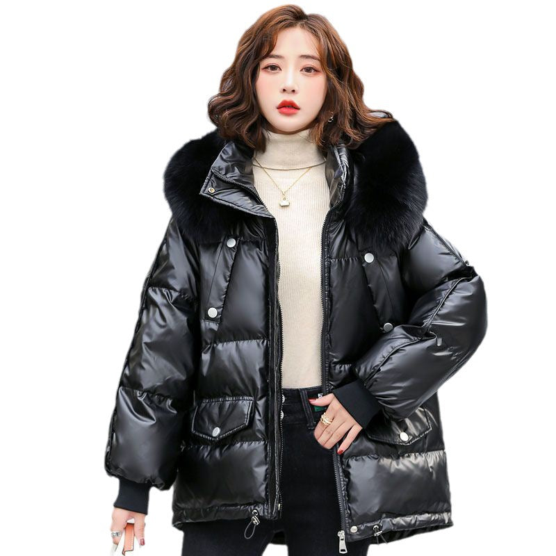 Kurze Damen-Steppjacke mit Kunstfellkragen