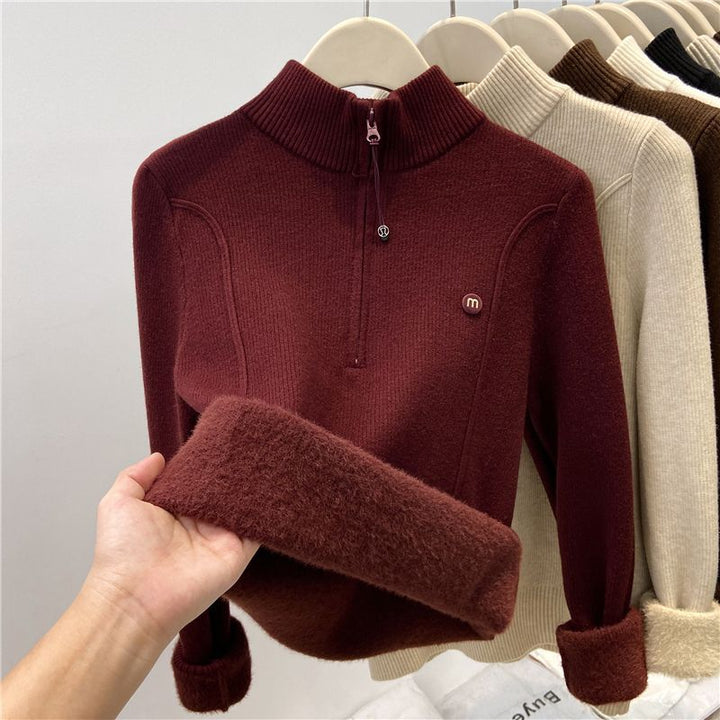 Damen-Strickpullover mit Stehkragen und Reißverschluss