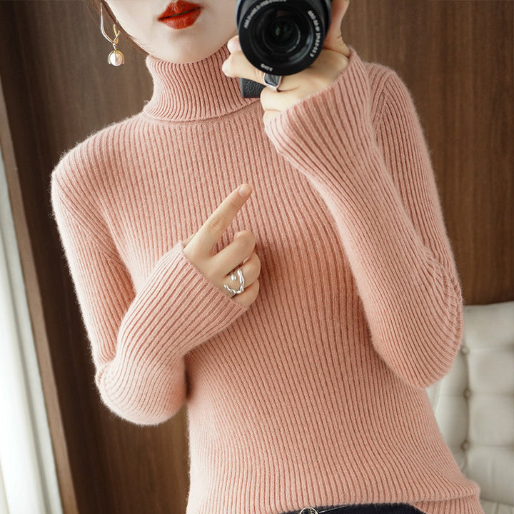 Damen-Rollkragenpullover, gerippt, schmale Passform
