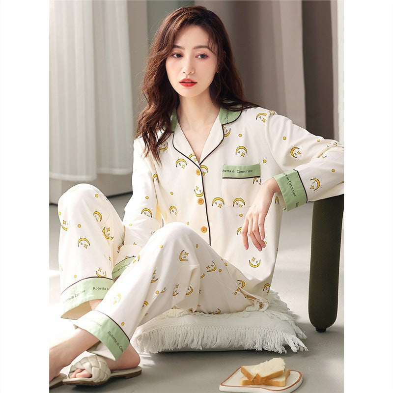 Damen-Pyjama-Set, 100% Baumwolle, langärmelig