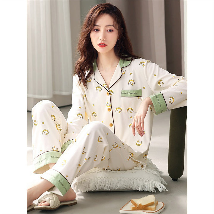 Damen-Pyjama-Set, 100% Baumwolle, langärmelig