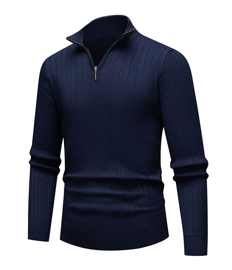 Herren-Strickpullover mit Stehkragen und Reißverschluss