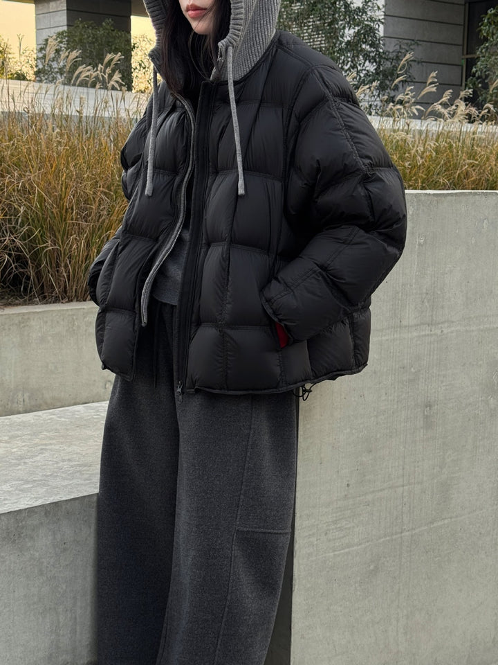 Daunenjacke für Damen mit Strickkapuze und Entenfedern