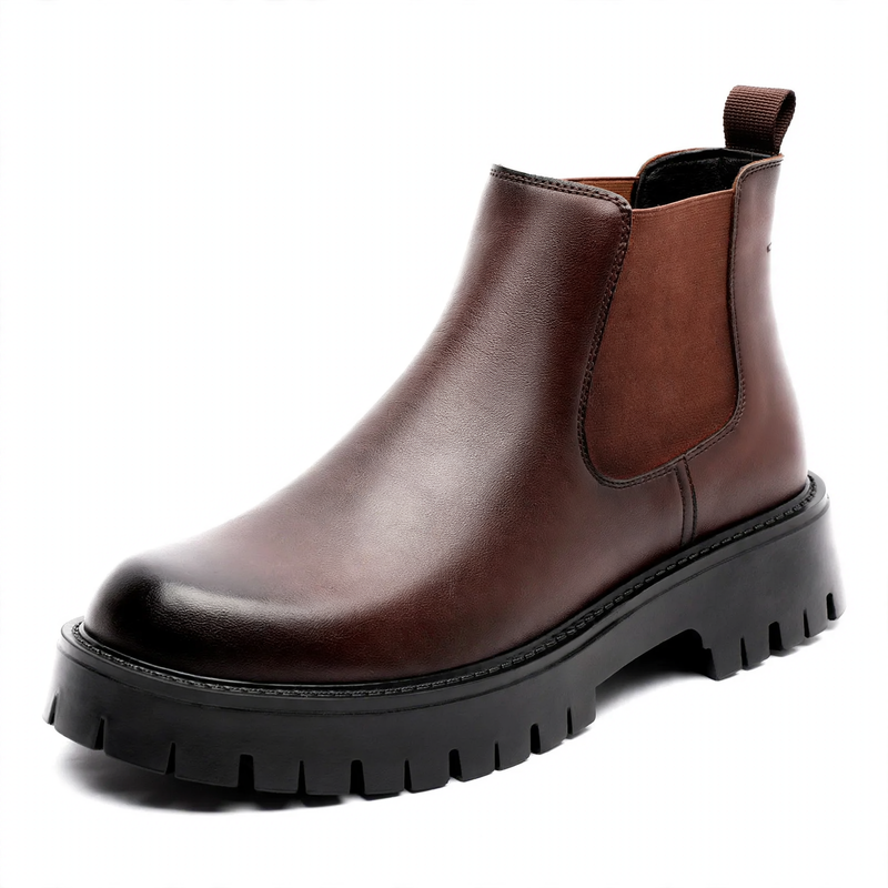 Herren-Stiefeletten, Leder, mittelhoher Absatz, rundes Design