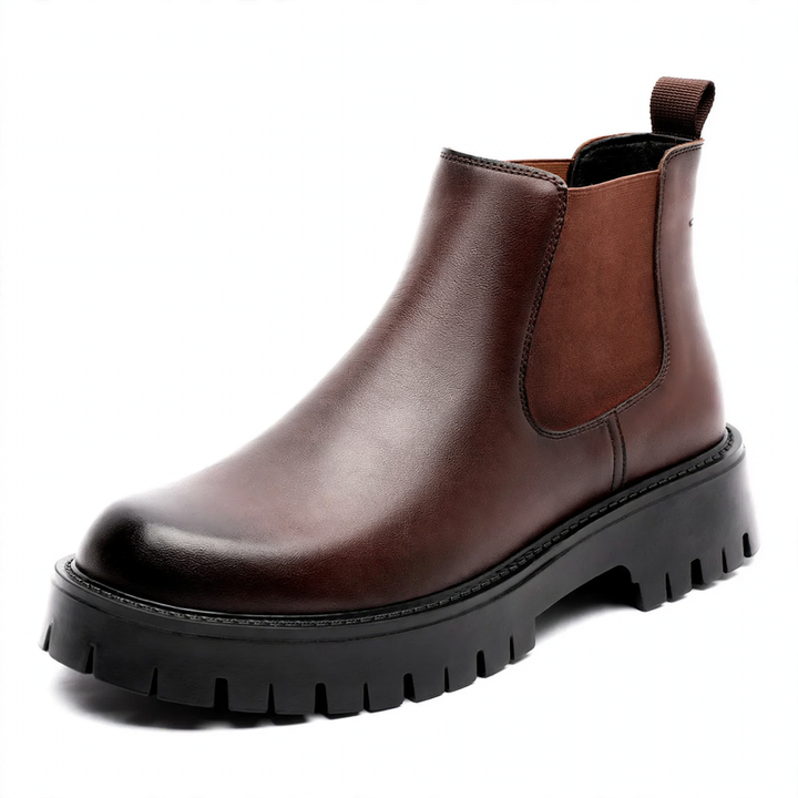 Herren-Stiefeletten, Leder, mittelhoher Absatz, rundes Design