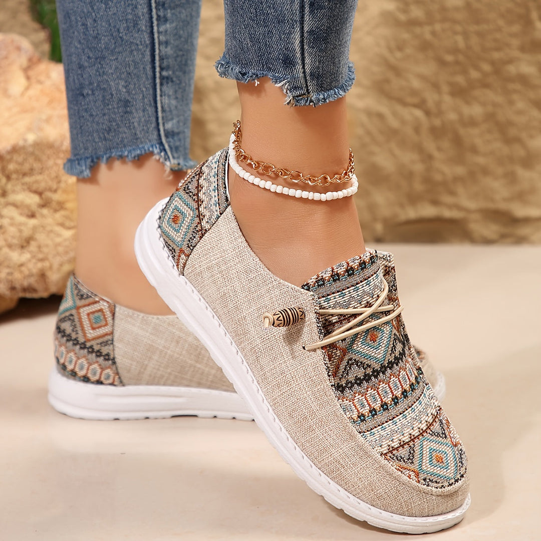 Emily Ethnischer Stil Bedruckte Leinenschuhe für Frauen Drune