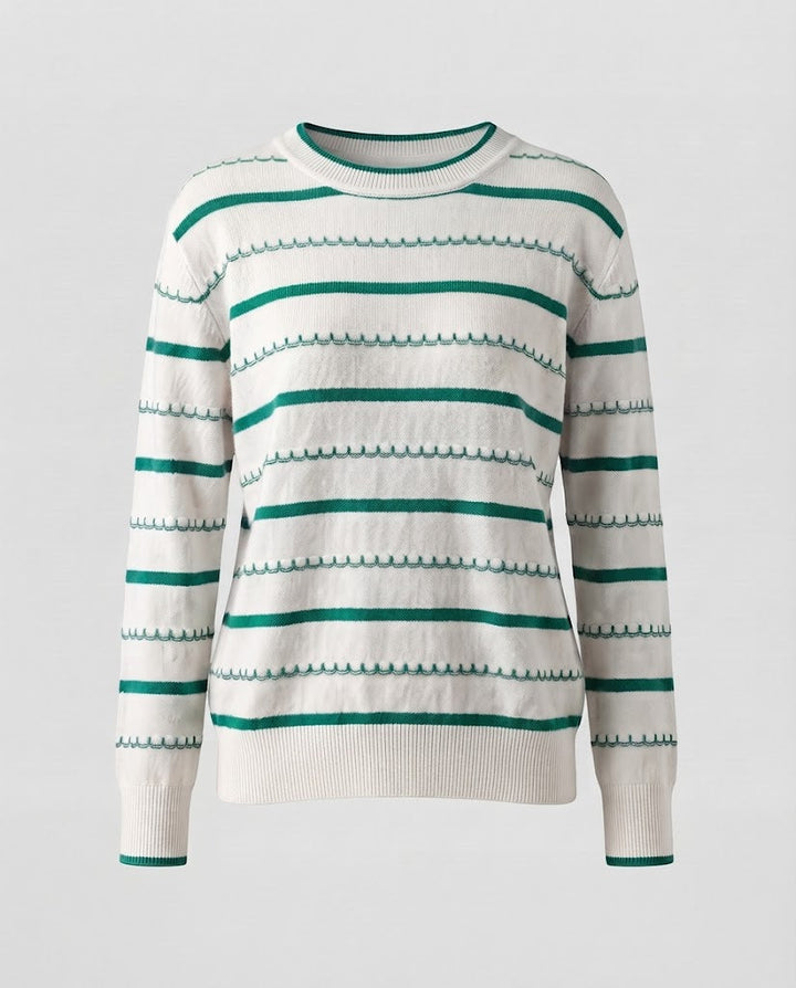 Damen Gestreifter Feinstrickpullover mit Ziernaht und Rundhalsausschnitt Drune