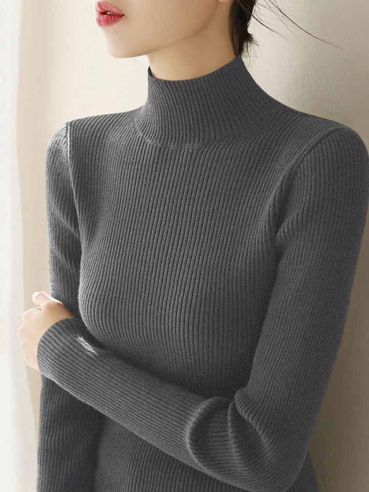 Damen-Strickpullover aus Wolle mit halbem Stehkragen