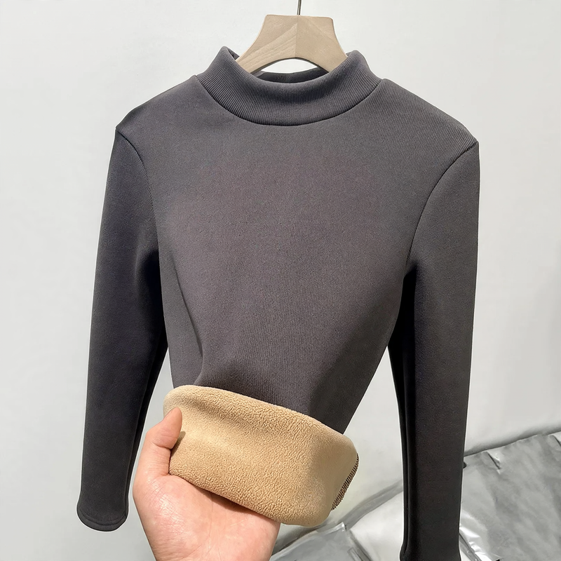 Damen-Strickshirt mit Stehkragen, gefüttert