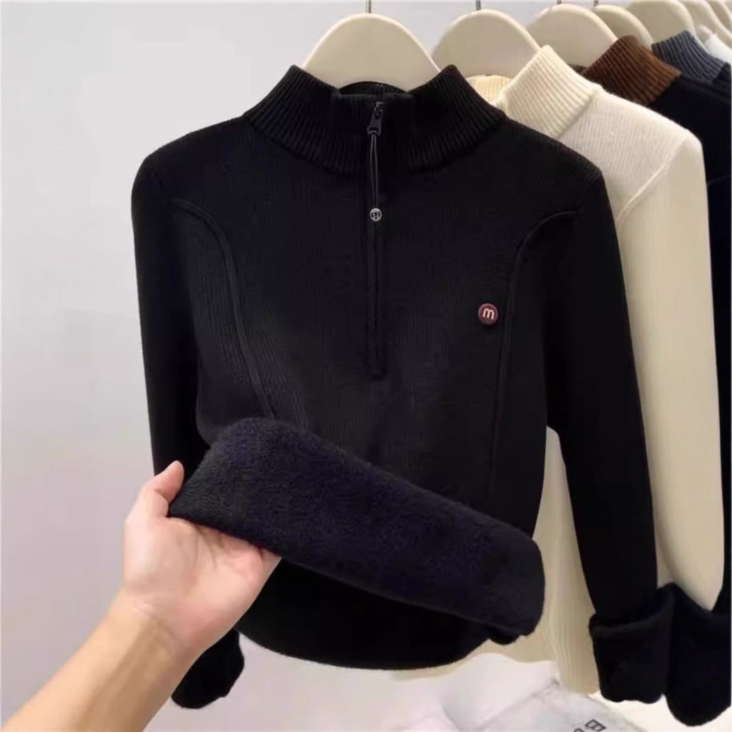 Damen-Strickpullover mit Stehkragen und Reißverschluss