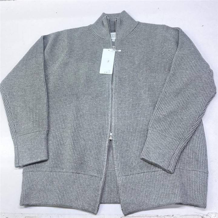 Herren-Strickjacke mit Stehkragen und Doppelreißverschluss