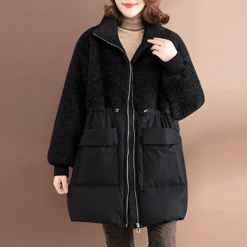 Damen-Wintermantel, mittellang, mit Lammfell-Imitat-Details