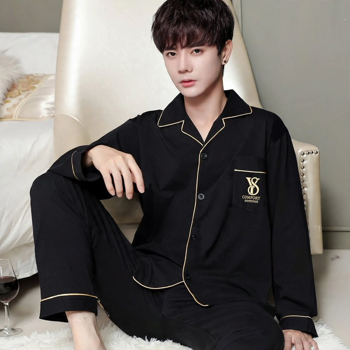 Herren-Pyjama-Set, 100% Baumwolle, Langarm, Übergrößen