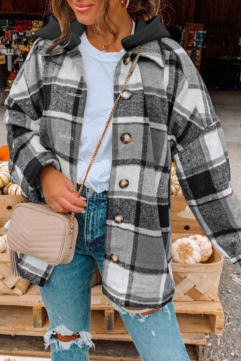 Drune | Gitterhemdenjacke mit Kapuze Polyester Lässig und Trendy