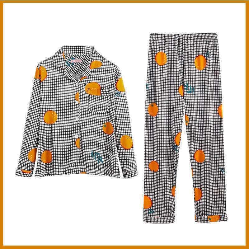 Damen-Pyjama-Set, langärmelig, kariert, gemütliche Hauskleidung