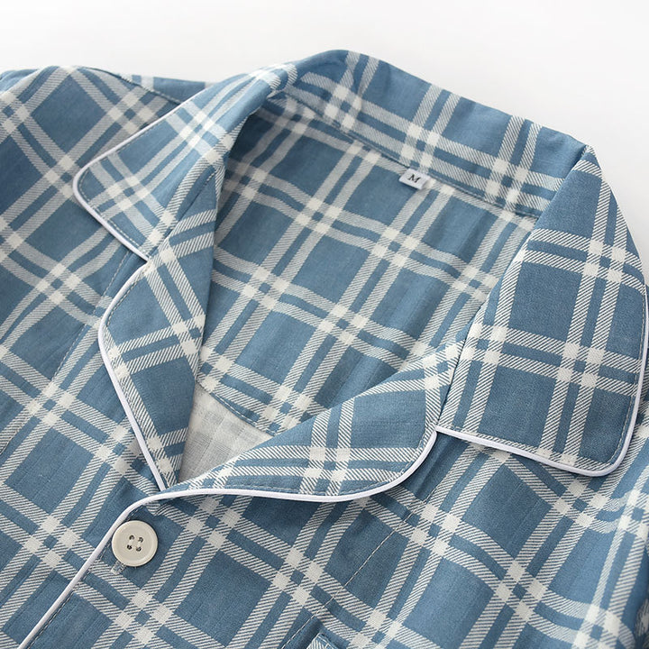 Herren-Pyjama-Set aus Baumwoll-Gaze, kariert