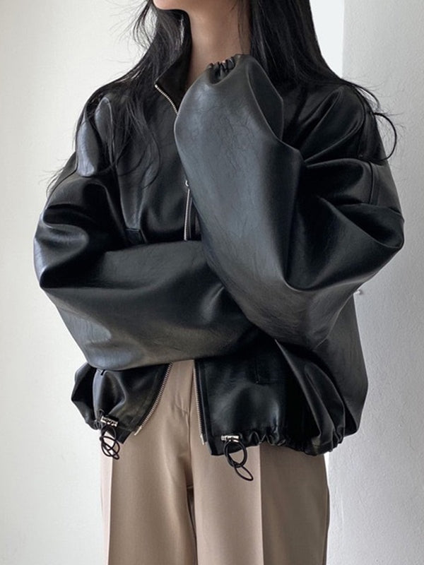 Drune | Schwarze Jacke mit Kordelzug und Kragen