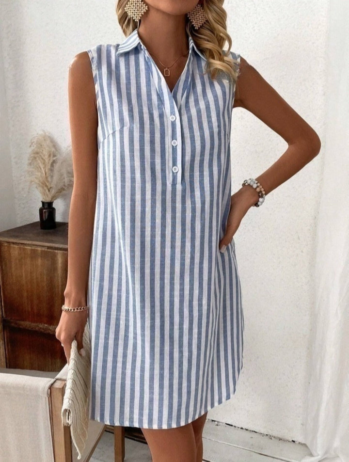 DruneÄrmelloses Hemdkleid mit V-Ausschnitt und Knöpfen