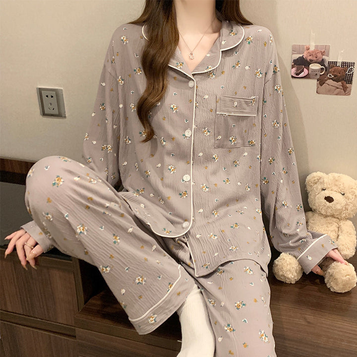 Damen-Pyjama-Set, Langarm, Geknöpft, Weihnachtsmotiv