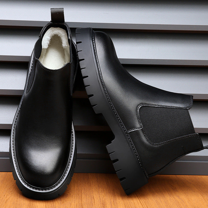 Herren-Stiefeletten, Leder, mittelhoher Absatz, rundes Design