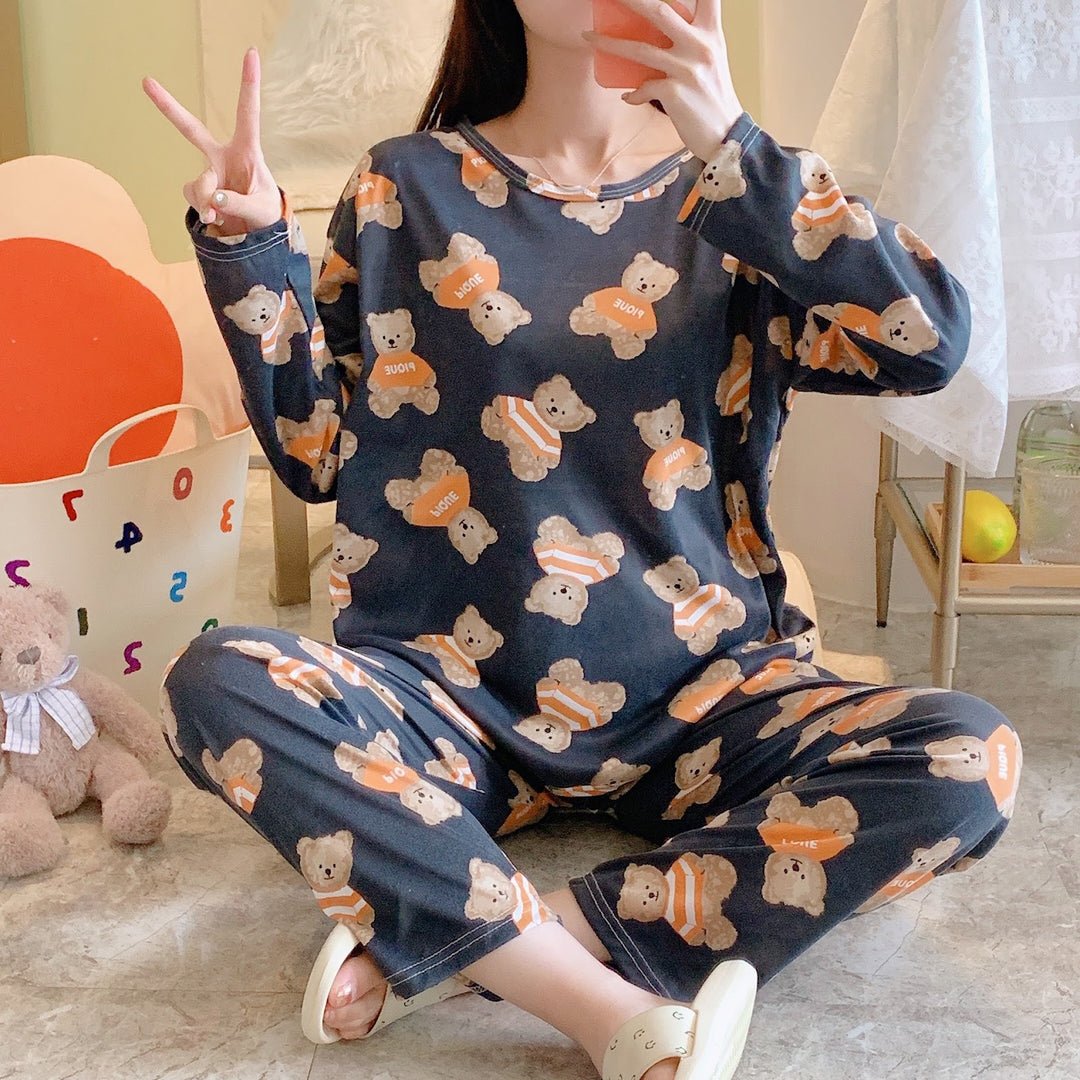 Damen-Pyjama-Set, Langarm, Rundhalsausschnitt, verschiedene Designs