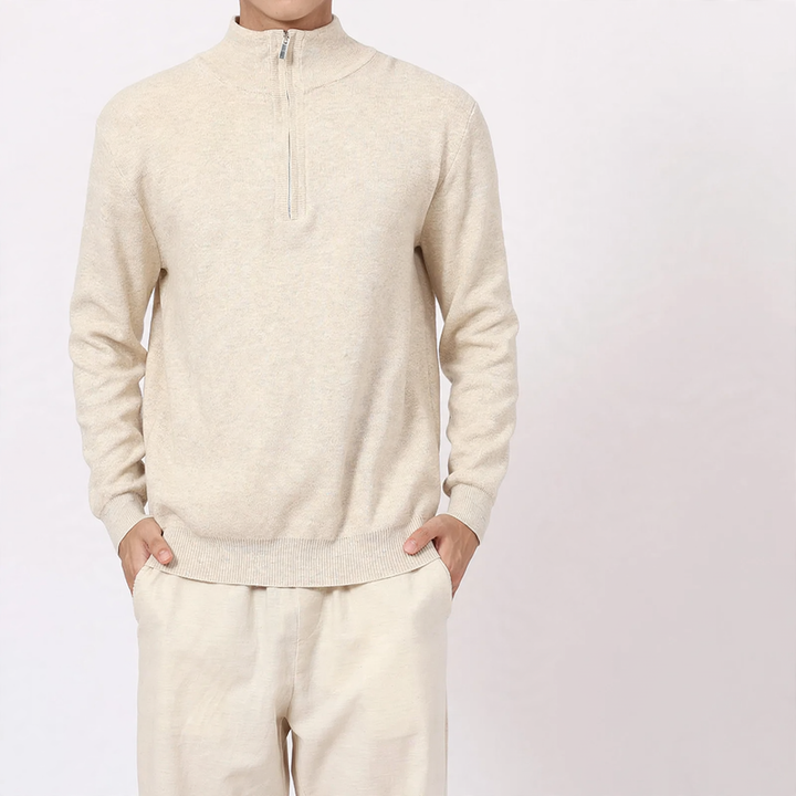 Herren-Wollpullover mit Stehkragen und Reißverschluss