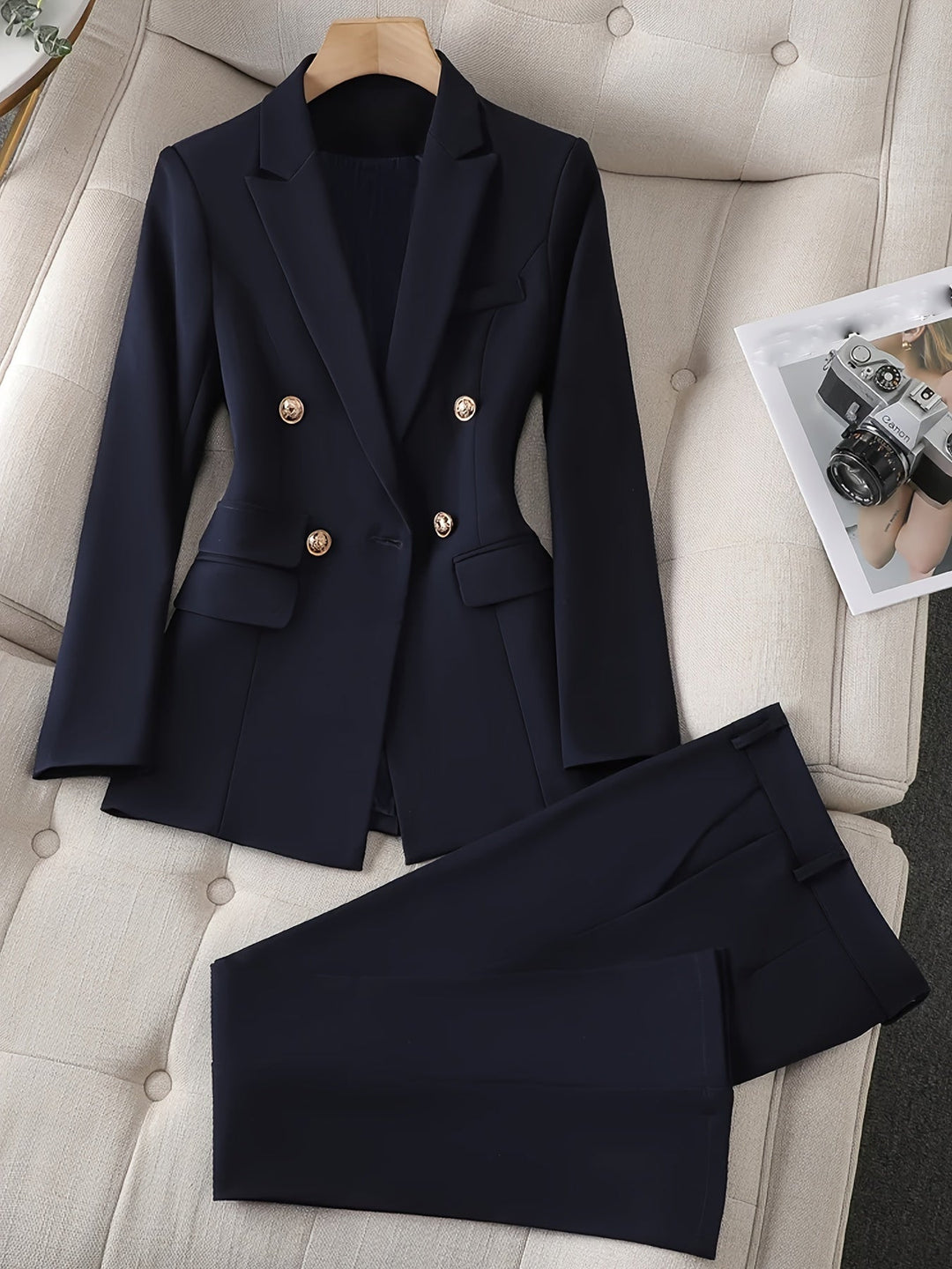 Drune | Zweireihiger Blazer Mit Reverskragen Zweiteiliges Set Für Damen - Für elegante Anlässe