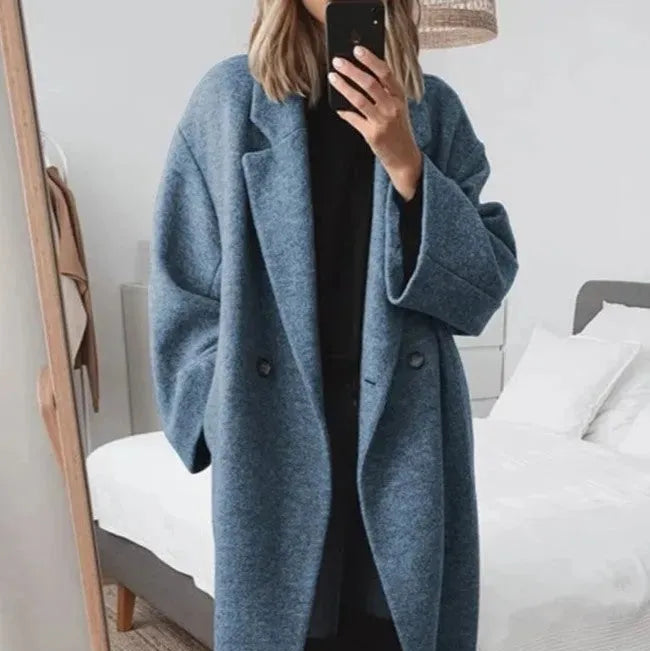 Drune | Damen Notch Revers Lange Winterjacke Einreihiger Knopfverschluss