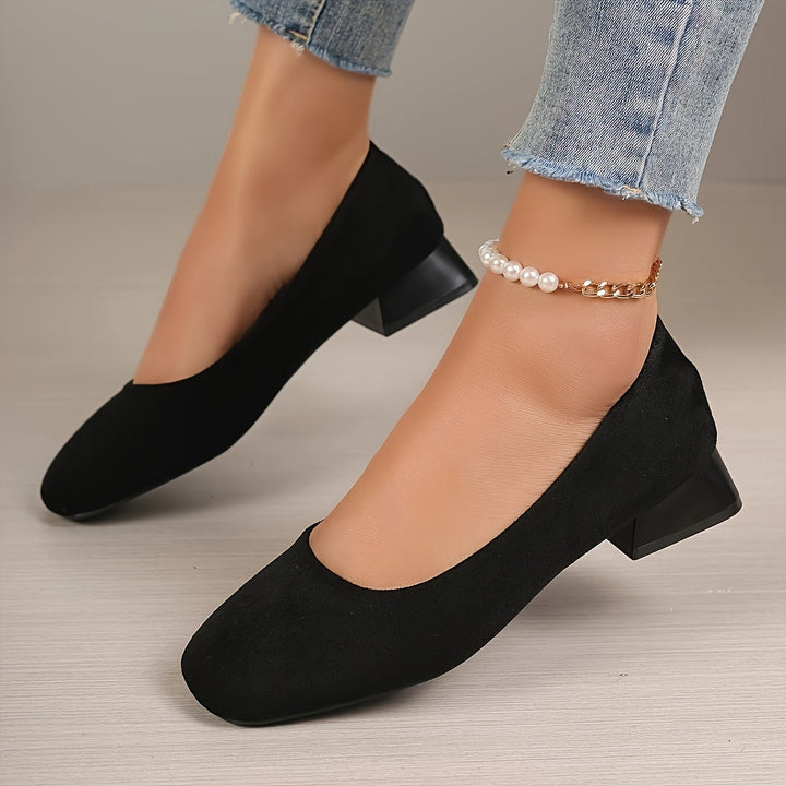 Drune | Schwarze Flanell Pumps Mit Blockabsatz