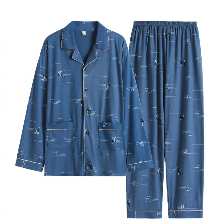 Herren-Pyjama-Set, 100% Baumwolle, Langarm