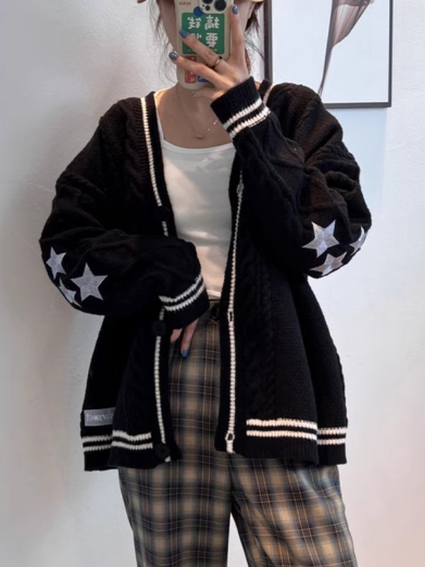 Drune | oversized kabelgestrickte Jacke mit Sternstickerei