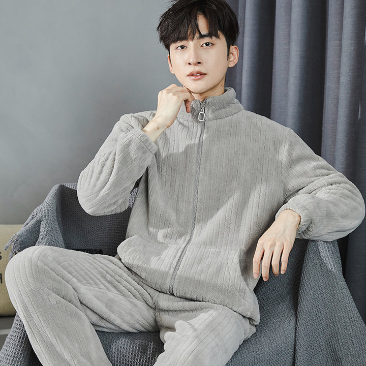 Paar-Pyjama-Set, Korallenfleece, warm mit Reißverschluss