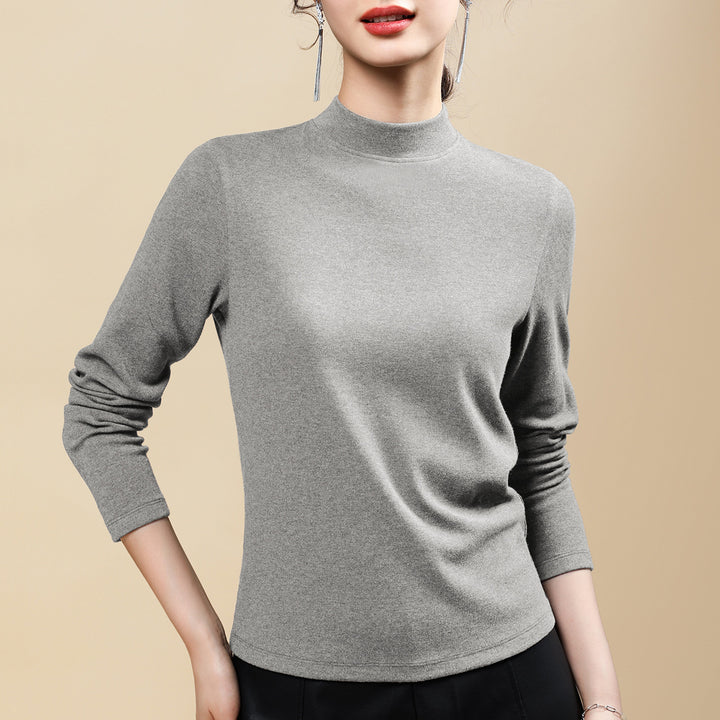 Damen-Langarmshirt aus Wollmischung mit Stehkragen