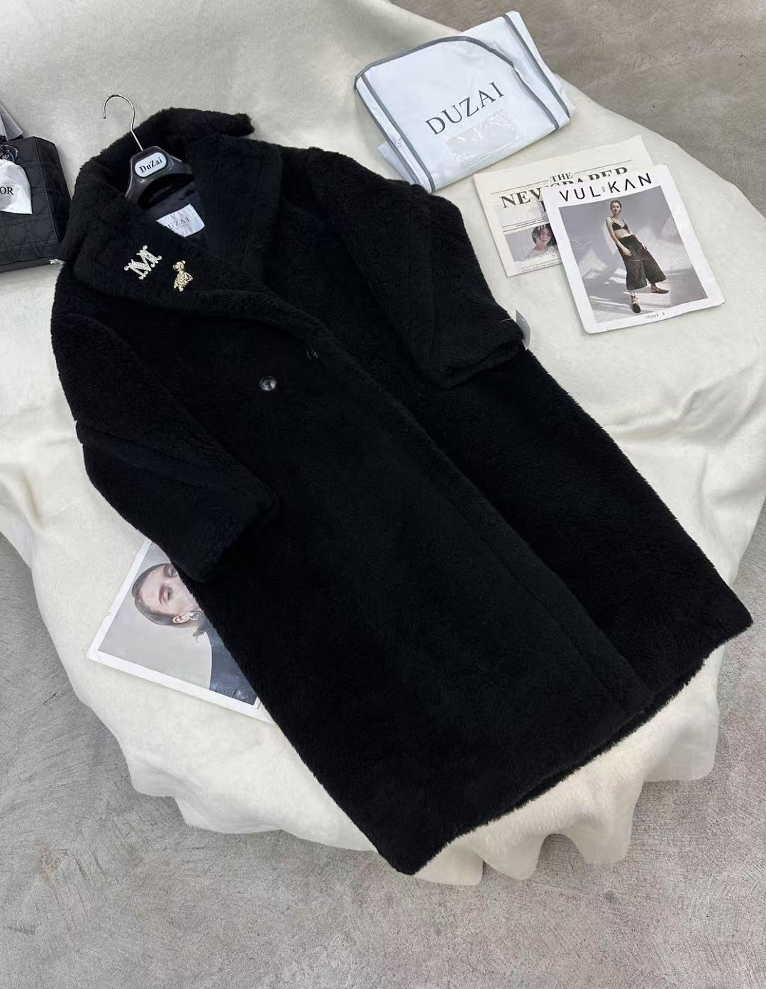 Lockerer Teddy-Mantel, lang, Winter, Damen
