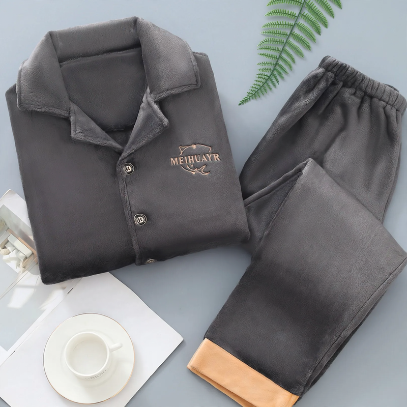 Warmer Herren-Hausanzug aus Flanell und Korallenfleece