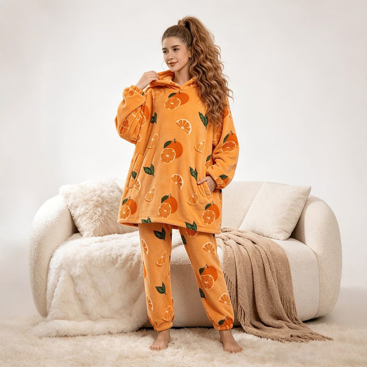 Damen-Pyjama-Set, gefüttert, warm und gemütlich